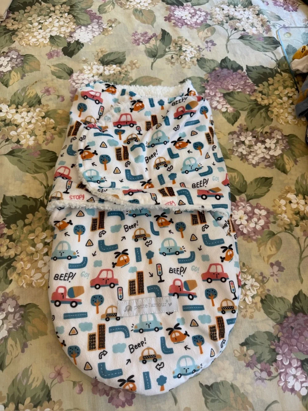 Blue & white Cars Baby Swaddle Sack